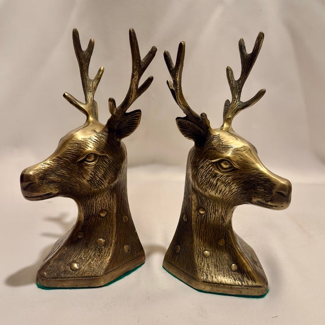 Mid-Century Brass Stag Head Bookends - Set of 2 For Sale - Image 9 of 11