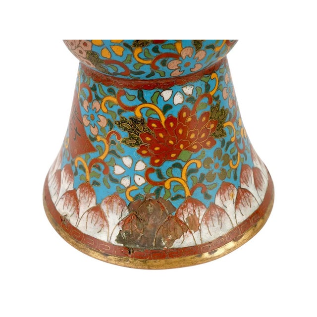 Large Japanese Cloisonne Enamel Trumpet Shaped Vase For Sale - Image 9 of 10