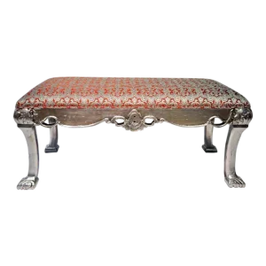 Mid 20th Century Italian Baroque Decorative Silvered Leaf Long Bench