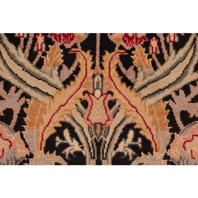 Shabby Chic Floral 1990's Pak-Persian Black/Gold Wool Rug - 6'1'' X 9'5'' For Sale In New York - Image 6 of 9