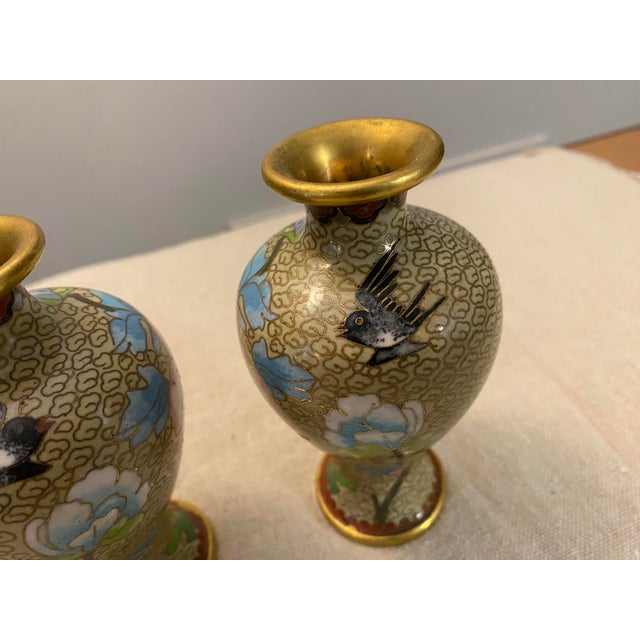 Vintage Cloisonné Love Birds Vases - Set of 2 For Sale - Image 4 of 11