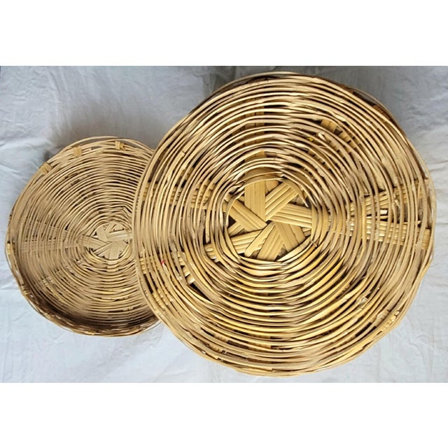 Tan Vintage Wicker Laundry Hamper With Lid Natural Woven Rattan Tall Storage Basket For Sale - Image 8 of 11
