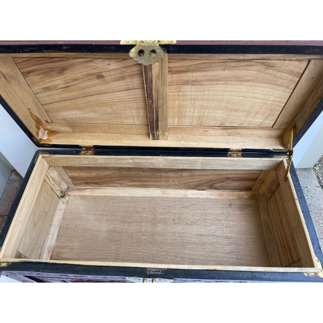 Wood Teduced- Antique Chinese Handcarved Chest Trunk For Sale - Image 7 of 7