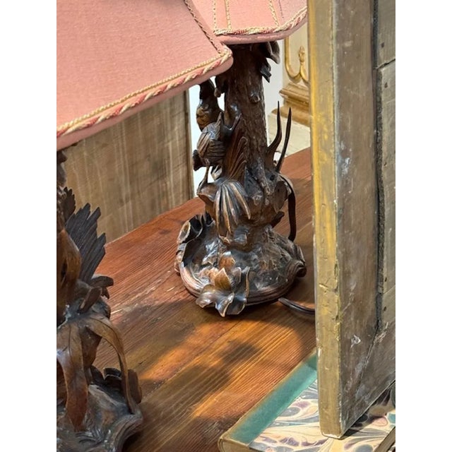 Brown Pair of Black Forest Rooster Lamps For Sale - Image 8 of 9