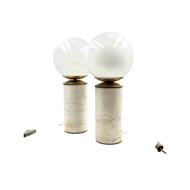 Metal Hollywood Regency Carrara Marble & Brass Table Lamps, LuciRhytmo, Italy, 1970s, Set of 2 For Sale - Image 7 of 13