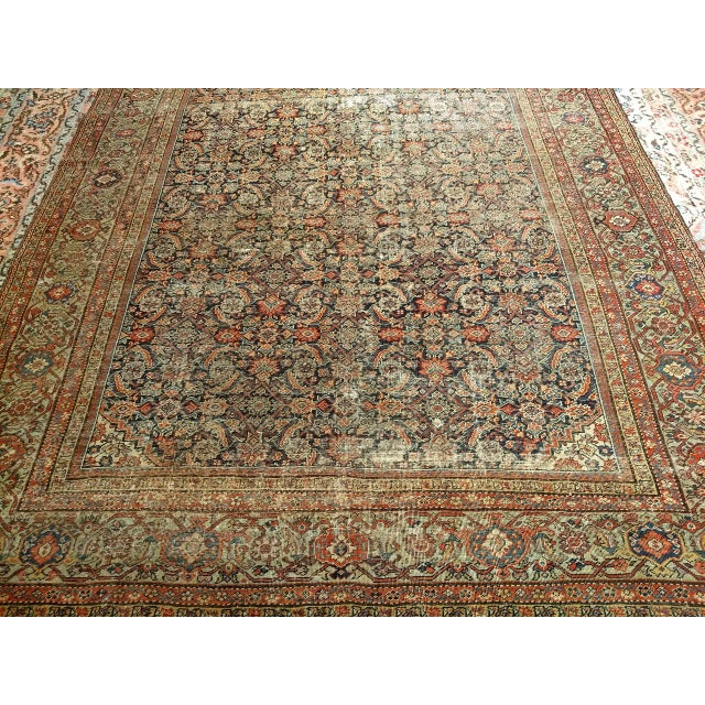 Textile 19th Century Persian Farahan Gallery Rug, Hand-Knotted Wool, Allover Herati Pattern, Navy & Pistachio Green, 7x13 For Sale - Image 7 of 14