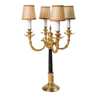 1960s Bronze & Marble Candelabra Table Lamp For Sale