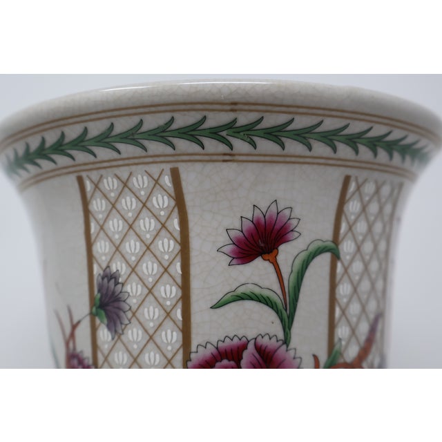 Chinese Porcelain Trumpet Vase With Floral Trellis Decoration & Raised White Accents For Sale - Image 4 of 18