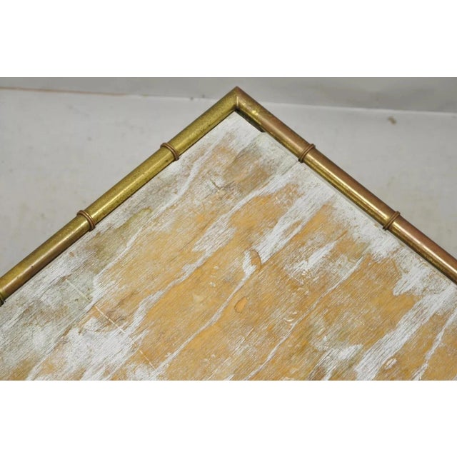 Gold Mid 20th Century Italian Hollywood Regency Faux Bamboo Brass Tole Metal Low Square Side Table For Sale - Image 8 of 11