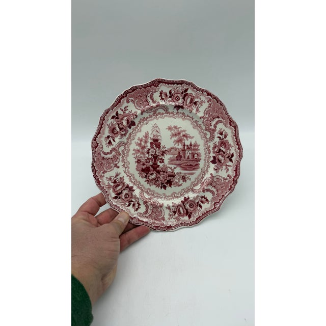 Farmhouse A Antique Staffordshire "Fountain Scenery" Pink Transfer Decorated Plate, 1830’s For Sale - Image 3 of 10