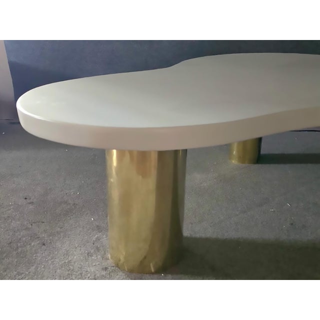Wood White Wood Cloud Style Coffee Table with Three Brass Feet from Justfurnituress SRL For Sale - Image 7 of 9