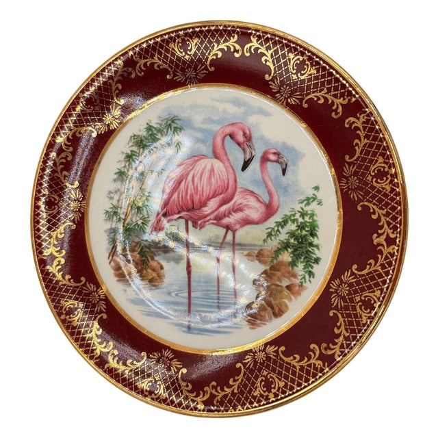 1970s Mid-Century Round Pink Flamingo Salad Plate by Royal Falconware England For Sale