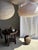 Textile Japanese-Style Round Pink Rattan and Natural Linen Pendant Light For Sale - Image 7 of 18