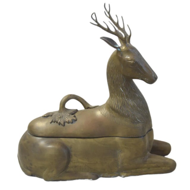 Large Vintage Midcentry Brass Deer Box W/ Handle For Sale In Los Angeles - Image 6 of 10