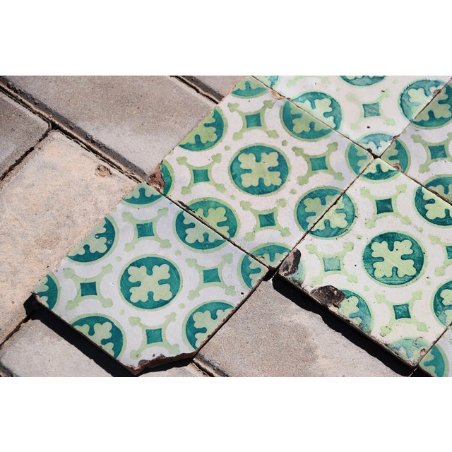 Late 19th Century Dark and Light Green Set of Nineteen Tiles, Portuguese For Sale - Image 6 of 16