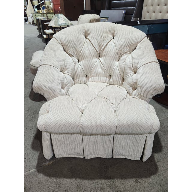 Early 21st Century Henredon Tufted Ottoman With Stool For Sale - Image 5 of 9