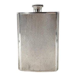 Antique Asprey London Silver Plate Engine Turned 8oz. Hip Flask Made in England