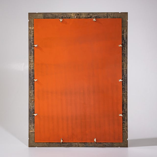 Brutalist Brass Mirror, Attributed to Luciano Frigerio, Italy, 1970s For Sale - Image 3 of 8