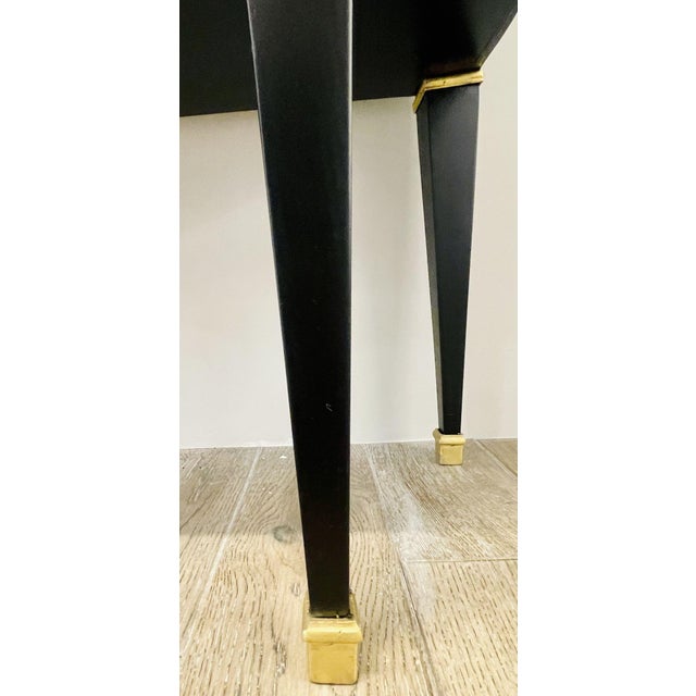 Pair of Jansen Inspired Marble-Top Galleried Ebonized End Tables / Nightstands For Sale - Image 12 of 12