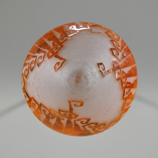 Orange French Art Deco Pendant Light by Le Verre Francais Schneider - 1925 Cameo Lantern France For Sale - Image 8 of 15