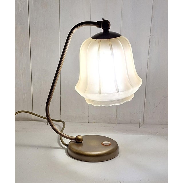 Vintage Adjustable Table Lamp with Brass Frame and Glass Shade from JSB Josef Brumberg, 1980s For Sale - Image 3 of 8