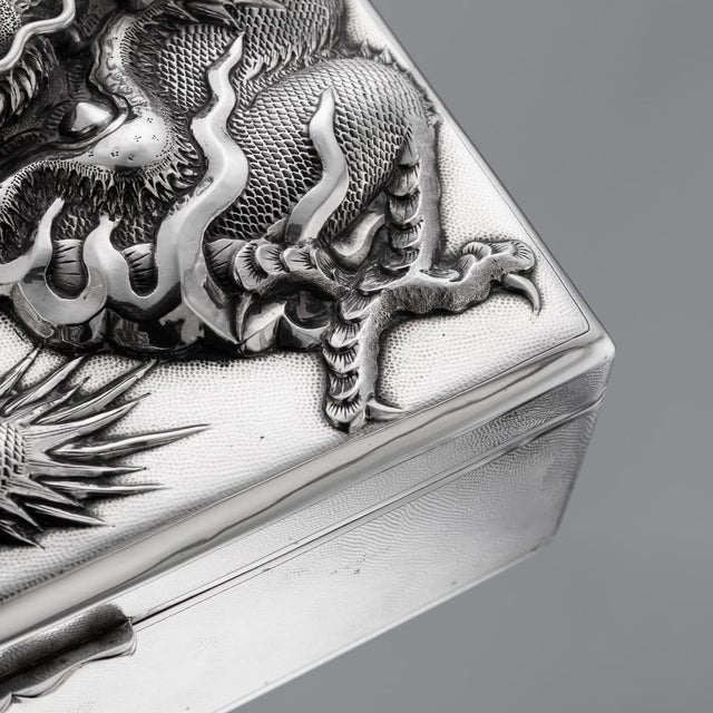 Antique Japanese Meiji Silver Dragon Cigar Humidor Box, 1900 For Sale - Image 13 of 18