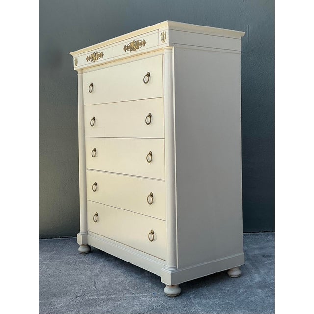 Hollywood Regency Vintage John Stuart for Johnson Furniture Neoclassical Tall Chest of Drawers For Sale - Image 3 of 12