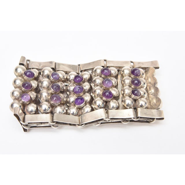 Los Castillo Vintage Sterling Silver Cuff Bracelet With Amethyst, 1950's For Sale - Image 4 of 8