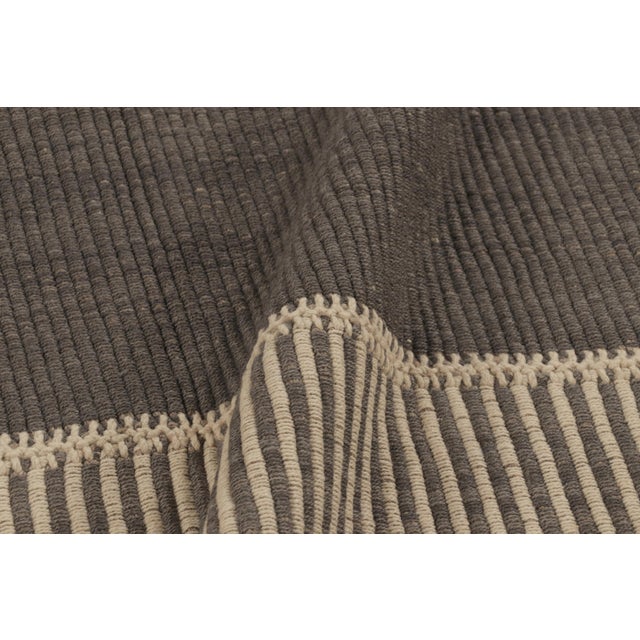 Rug & Kilim’s Accent Kilim, Square Rug With Textural Gray and Beige Stripes For Sale In New York - Image 6 of 7