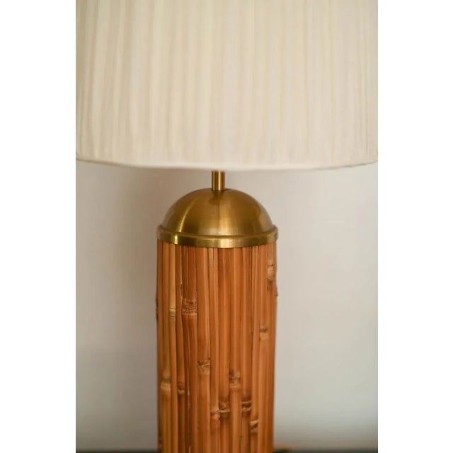 1970s Table Lamp in the Rush and Brass with Fabric Lampshade, 1970s For Sale - Image 5 of 6