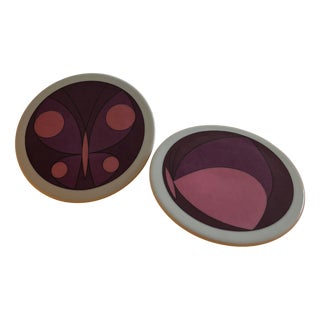 Violet Butterflies Collector Wall Plates by Ib Antoni for Bing & Grøndahl, Set of 2 For Sale