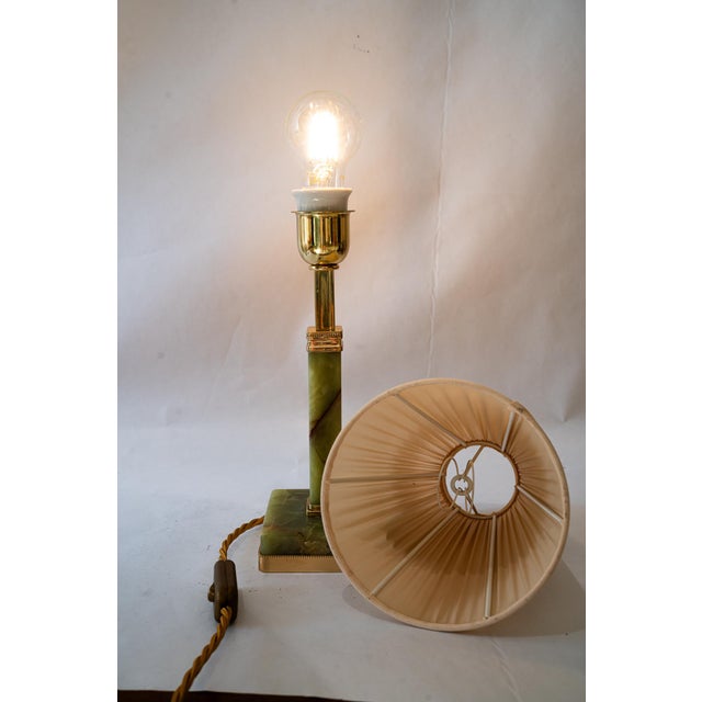 Art Deco Jade Table Lamp with Brass and Fabric Shade, 1920s For Sale - Image 17 of 18