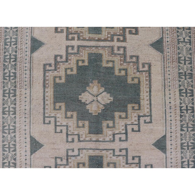 Vintage Turkish Oushak Rug With Geometric Medallions in Soft Green For Sale - Image 4 of 10