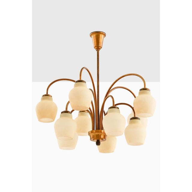 Fog & Mørup Ceiling Lamp in Brass and Glass from Ansgar Fog & Erik Mørup, 1940s For Sale - Image 4 of 8