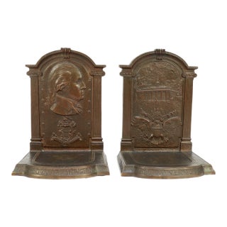 Vintage Bronze George Washington & Mount Vernon Bookends by f.r. Woodward For Sale