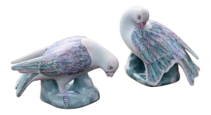 Vintage Qing-Style Chinese Export Porcelain Bird Figurines- a Pair