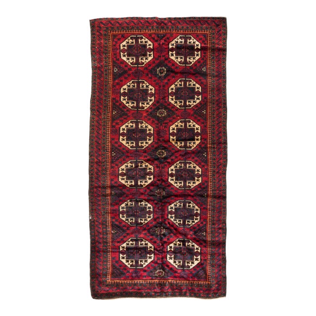 1940s Caucasian Burgundy Geometric Tribal Kazak Rug For Sale