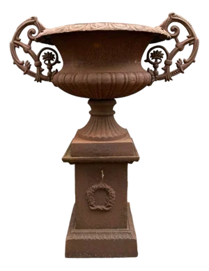 Large Cast Iron Vase with Column