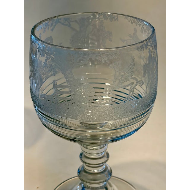 1930s Cambridge Imperial Fox Hunt Scene Glass Goblets Tally Ho Hay Day - Set of 9 For Sale - Image 13 of 15