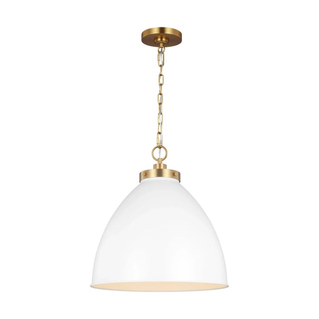 Traditional Chapman & Myers by Visual Comfort Studio Wellfleet Large Dome Pendant, Matte White & Burnished Brass For Sale - Image 3 of 5