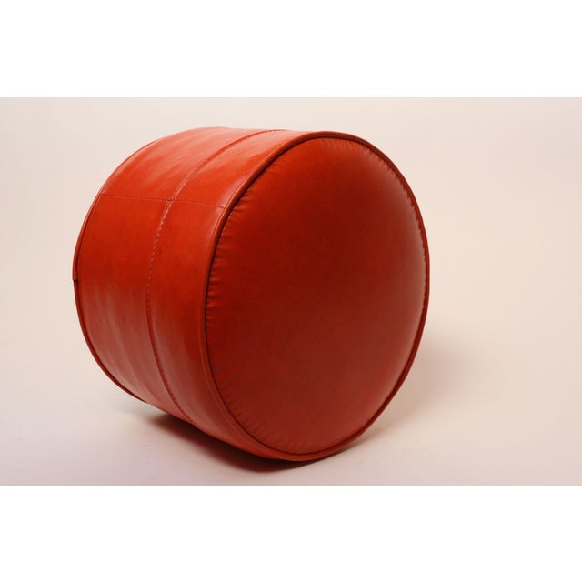 1960s Mid-Century Modern Orange Pouf / Foot Stool / Ottoman For Sale - Image 5 of 16