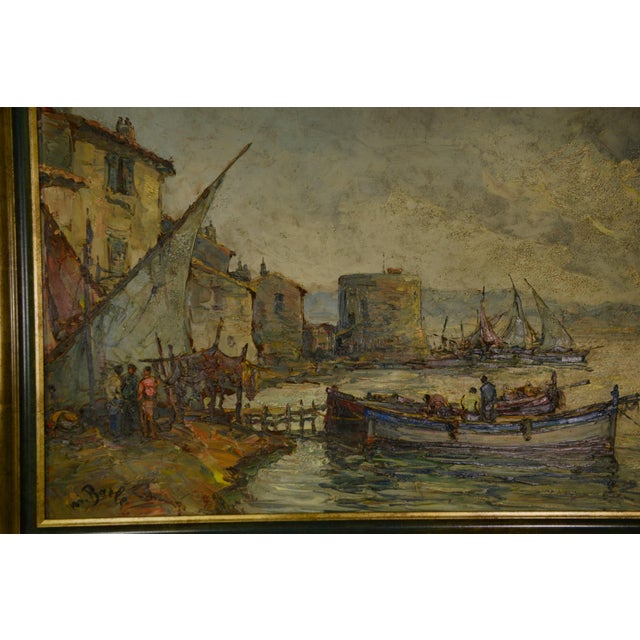 Maurice Barle, Impressionist Fishing Port, 20th Century, Painting on Wood, Framed For Sale - Image 7 of 8