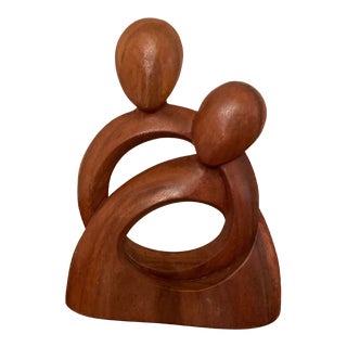 1970s Original Hand Carved Wood Sculpture by W. Renijah For Sale