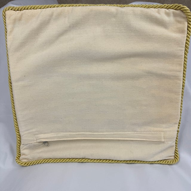 Traditional Needlepoint Pillow Cover Tan Floral Striped With Cream Velvet Backing 14" For Sale - Image 3 of 5