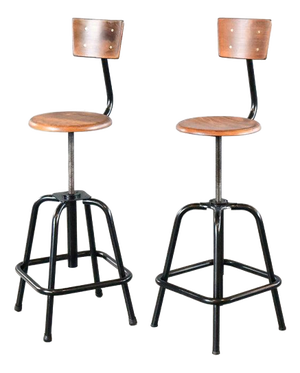 Industrial Height-Adjustable Bar Stools by L Sautereau, 1950s, Set of 2