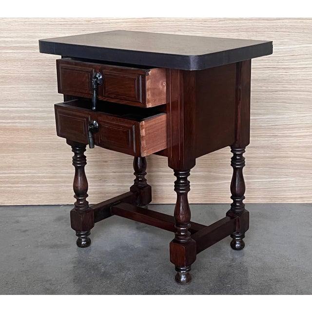 Early 20th Century Early 20th Century Pair of Spanish Nightstands with Two Drawers and Iron Hardware For Sale - Image 5 of 18