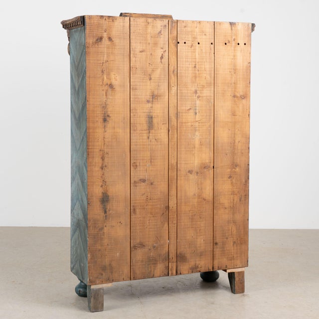 1831 Hungarian Original Blue Hand-Painted Pine Armoire For Sale - Image 13 of 13