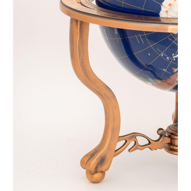 Modern Semi-Precious Stone Inlaid Revolving Globe on Copper Stand For Sale - Image 9 of 15