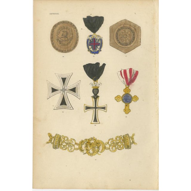 Plate V Orders of Austria with Veteran Badges and Crosses Wood Engraving, 1844 For Sale - Image 3 of 8