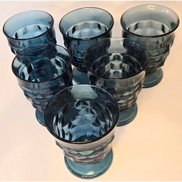 Mid 20th Century Vintage Aquamarine Footed Goblets- Set of Six For Sale - Image 5 of 10